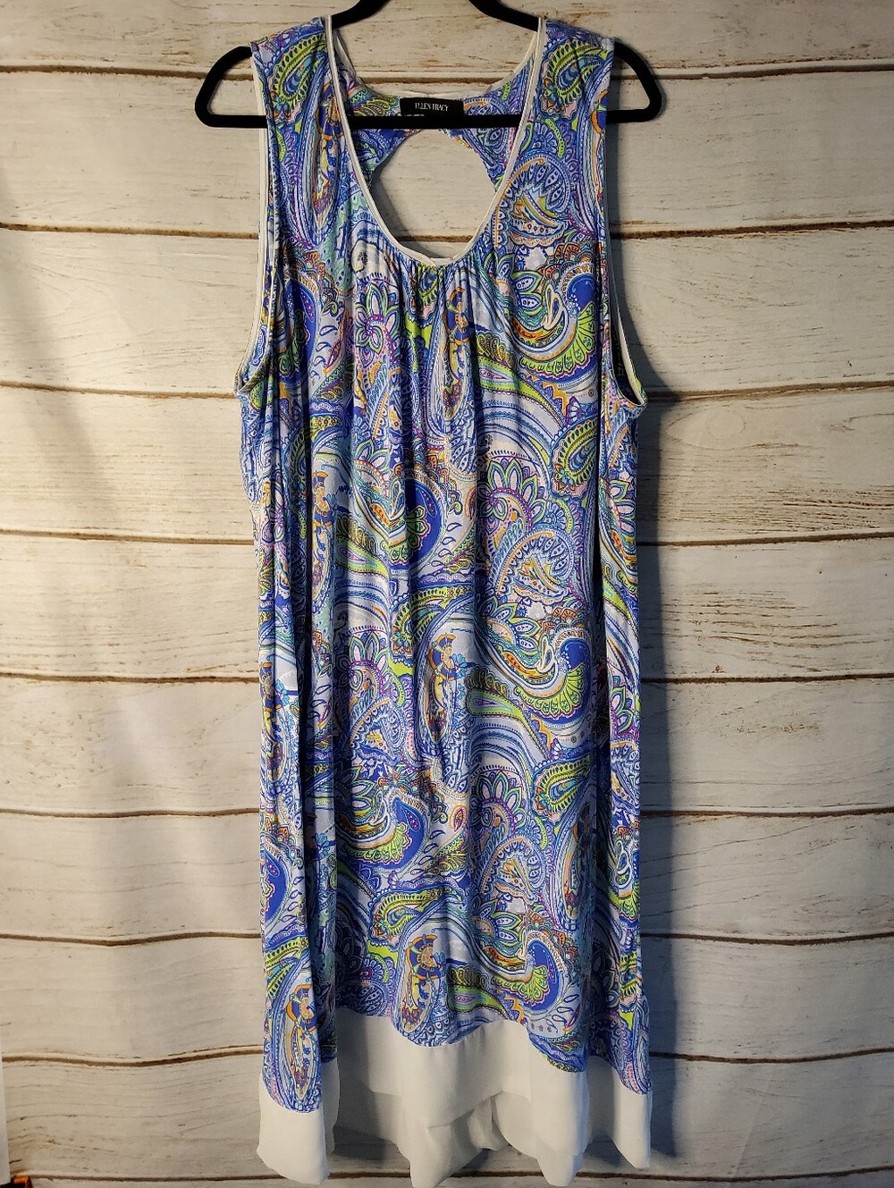 Ellen Tracy Sleeveless Paisley Sleepgown in Blue, Green & White 3X